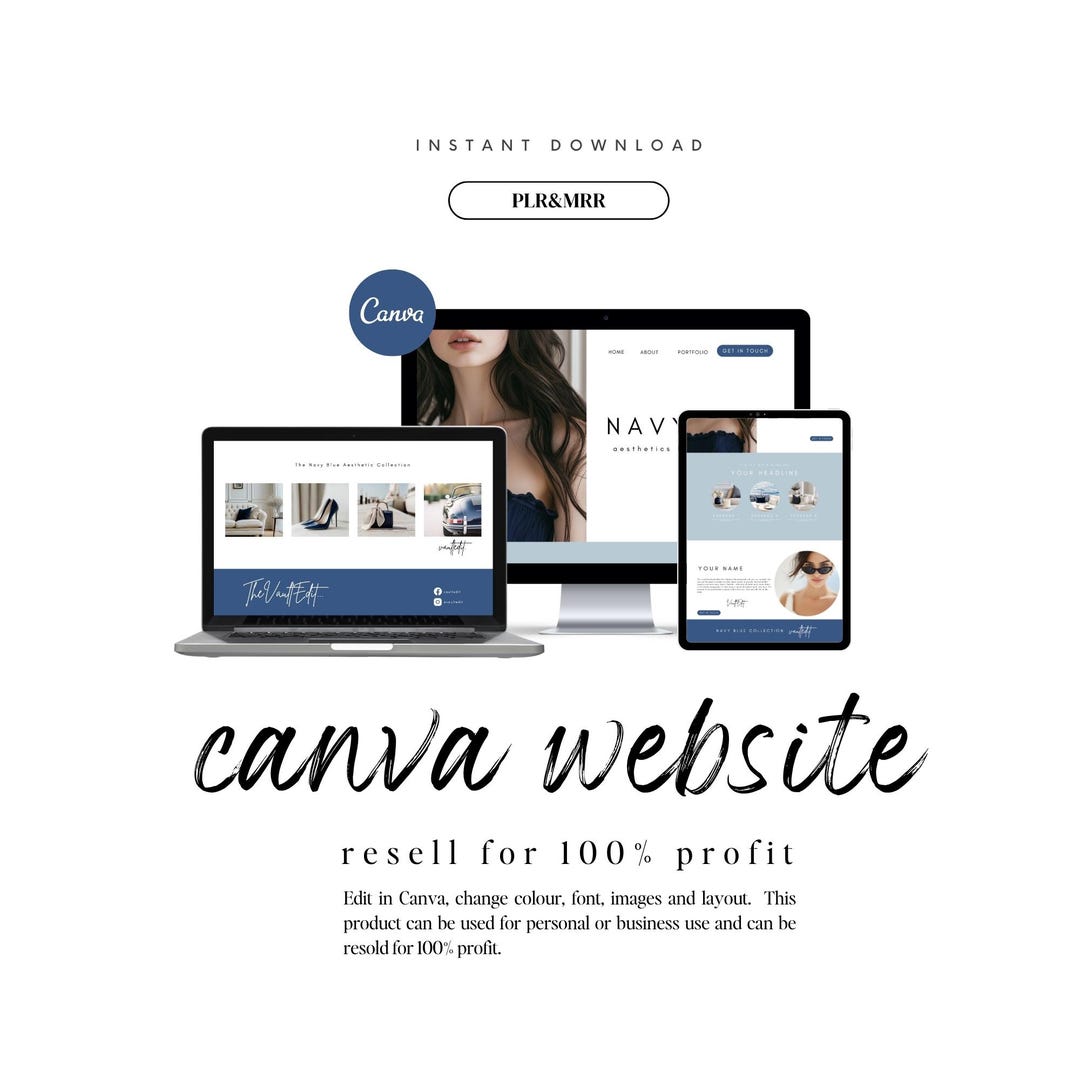 Canva Website PLR MRR Sales Page Template Navy Blue Aesthetics ...