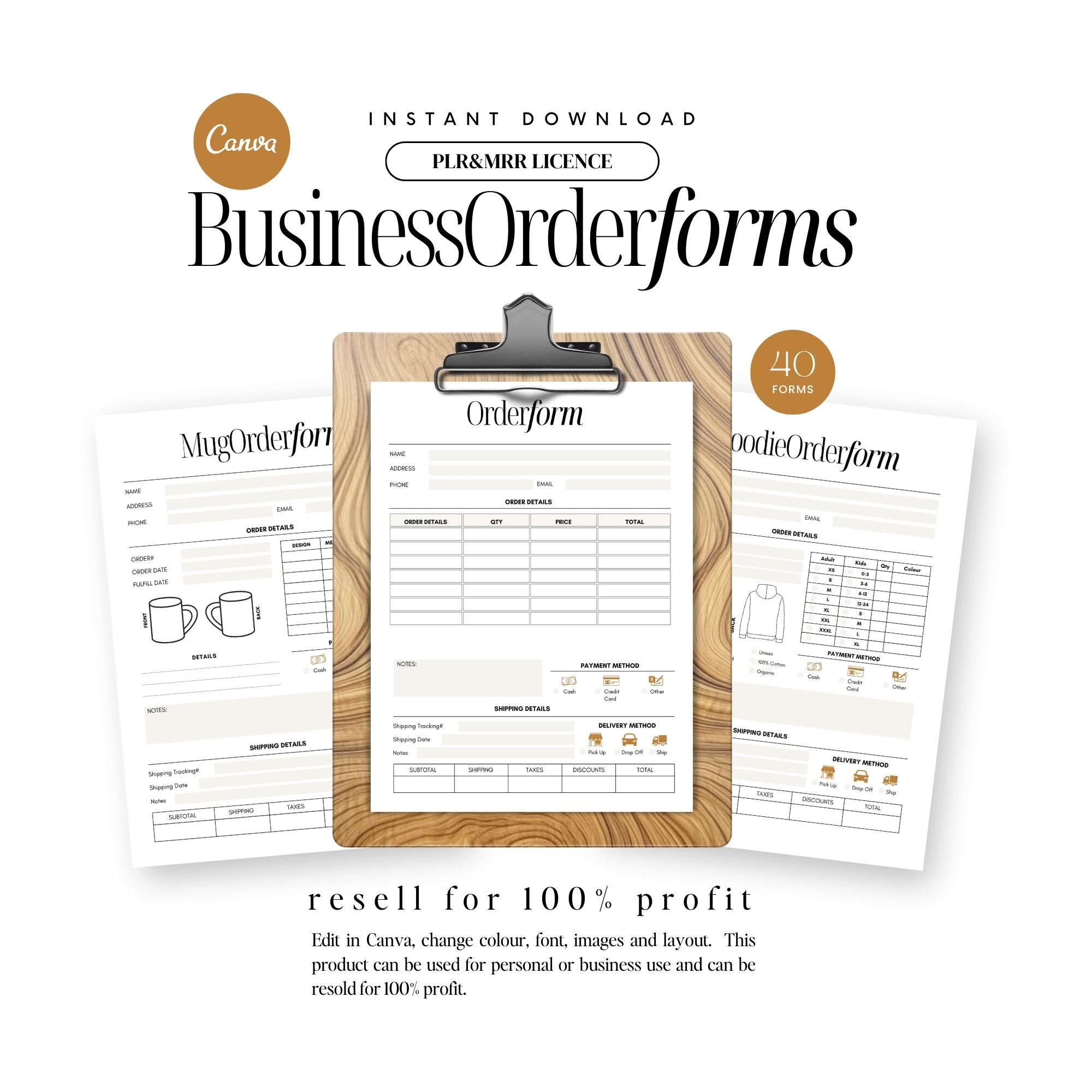 Editable Order Forms Bundle PLR MRR, T Shirt, Hoodie, Invoice Template ...