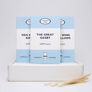 Novelty stocking stuffer tiny book gag gift set Literary Lites II. Hilarious literary lovers gift. Matchboxes that look like mini books. image 1