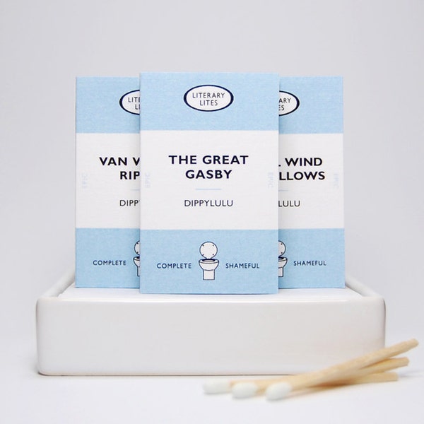 Novelty stocking stuffer tiny book gag gift set -- Literary Lites II. Hilarious literary lovers gift. Matchboxes that look like mini books.
