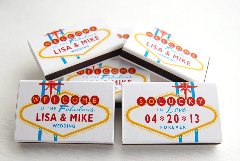 Wedding matchbox favors, personalized birthday anniversary celebration Push your luck with Vegas Lites image 2