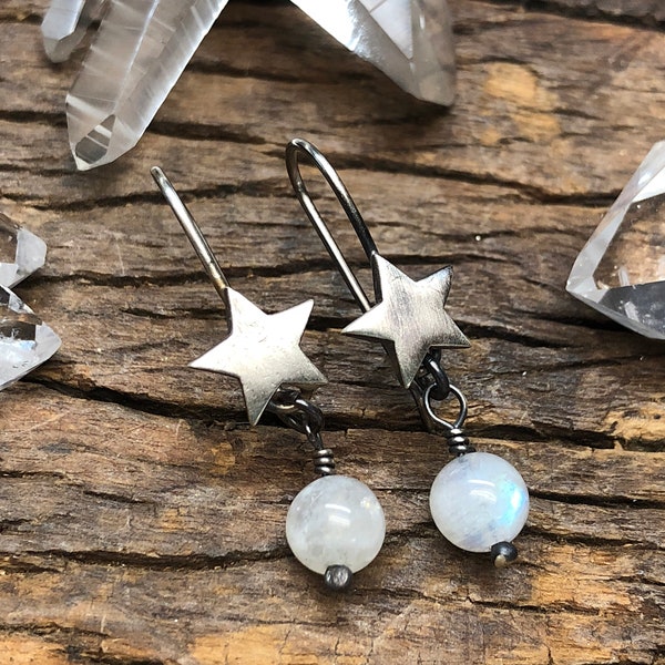 Star and Moonstone Earrings