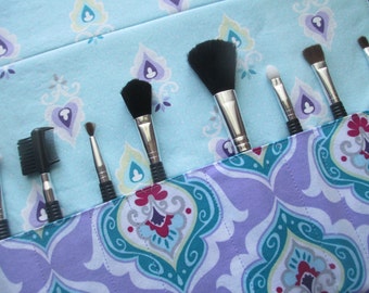 Makeup brush roll, makeup brush holder, Crochet hook organizer , paintbrush roll, Floral