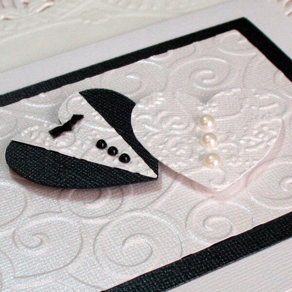 Wedding Card, Anniversary Card, Bridal Shower Card, Embossed Hearts Card, Handmade Card, Greeting Card