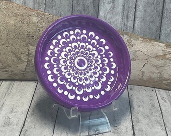 3” Hand Painted Dot Mandala Trinket|Ring Dish, Jewelry Tray, Vanity Tray, Purple & White, Boho Decor, Eclectic