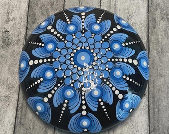 Hand-Painted Mandala Stone: Boho Home Decor with Epoxy Finish