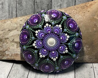 Hand-Painted Mandala Stone: Resin Sealed Decorative Art - Velvet Base