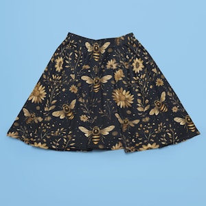 Golden Bees Skater Skirt, Gift for Her, Tennis Pickleball Running Cute Golf Skirt with Pockets Short, Skort, Miniskirt