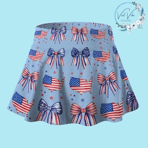 July Fourth Memorial Day Skirt, American Flag Skirt, Gift for Her, Tennis Pickleball Golf Skirt, Skort, Miniskirt, Athletic Skirt
