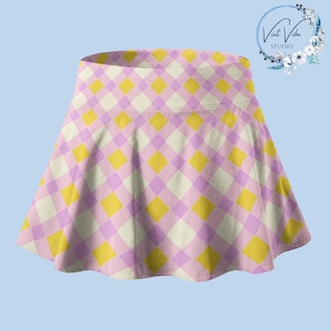 Pastel Checker Diamond Skirt, Gift for Her, Tennis Pickleball Running Cute Golf Skirt with Pockets Short, Skort, Miniskirt