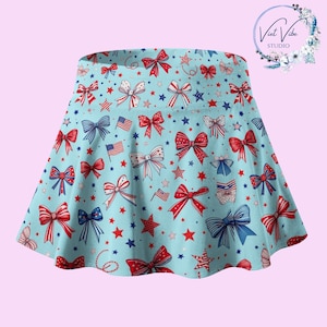 July Fourth Memorial Day with Bows Skirt, American Flag Skirt, Gift for Her, Tennis Pickleball Golf Skirt, Skort, Miniskirt, Athletic Skirt