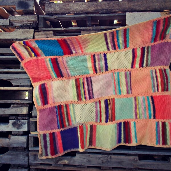 vintage pastel striped afghan wool throw