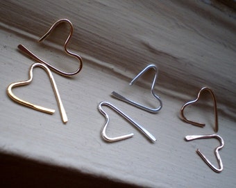 We Are in Love - Three Pairs of Teeny Tiny Heart Open Hoop Earrings - Sterling, Rose Gold Fill y 14K Gold Fill