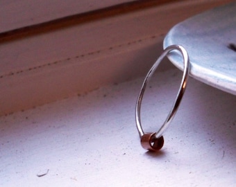 One Simply Skinny Spinnerette Rustic Organic Sterling Silver and Copper Stacking Ring
