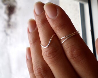 Simple Rustic Wave Knuckle Fingertip Ring - Sterling Silver 14K Gold Filled or Rose Gold Filled