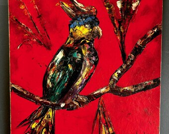 Parrot by Henri d'Anty, mid-century expressionist painting