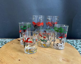 Pheasant Hunting Bar ware - set of mid century two highballs, tumblers and rocks glasses