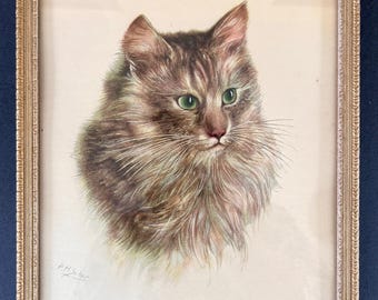 Green-eyed Cat Lithograph by Dutch artist P. H. Schor