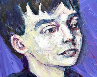 Purple Boy, acrylic portrait painting, amateur art, fauvist