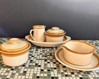 Mikasa Stone Manor Dinner Service: Sugar Bowl, Creamer, Gravy Boat and Underplate