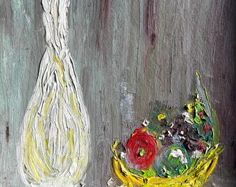 Mid Century Still Life Oil Painting, original art, Moody Mid Mod