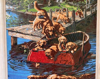Vintage Golden Retriever Puppy Paint by Numbers, PBN, Mid Century