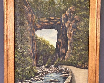 Original Oil Painting, Natural Bridge, Landscape, amateur, folk, rustic, cabincore, art