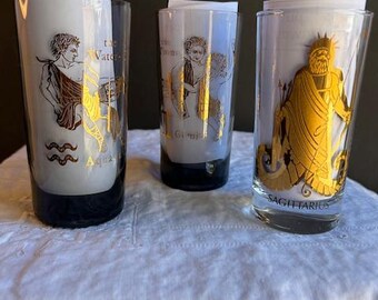Vintage Astrology Highball glasses, smoky barware, Gemini and Aquarius, choose one or both!