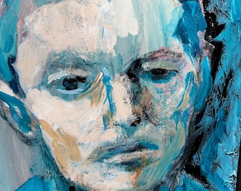 Turquoise Man, modern expressionist oil painting portrait