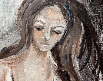 Bikini Woman - Mid Century Modern Portrait, oil paint, moody