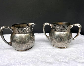 Pairpoint Quadruple Plate Silver Creamer and Sugar Bowl