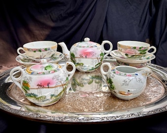 Vintage Kutani Hand Painted Eggshell Porcelain Geisha Tea Set
