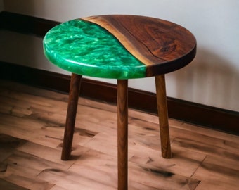 Custom Epoxy Side Table , Walnut Wood And Resin Table Top , Resin Table , Coffee And Dining Table , Handmade Table for living Room