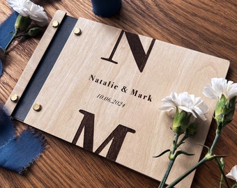 Libro de visitas personalizado de madera, recuerdo único para bodas, álbum de fotos, eventos y ocasiones especiales, rústico grabado personalizado, fotomatón