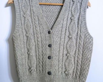 Vintage Handknit Wool Cable Knit Vest, 80's Classic Style