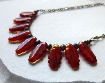 Czech Glass Dagger Necklace, Pyrite, Brass Chain