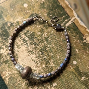 Bracelet en perles Raku, perles gravées Fire Polish, argent sterling, rondelles à facettes aigue-marine, réglable, cadeau de fête des mères image 5