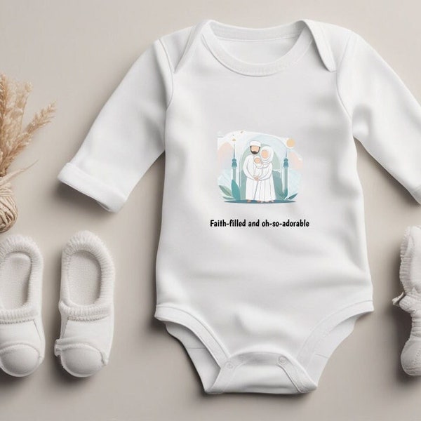 Islamischer Baby-Langarm-Bio-Body | Muslimische Babykleidung | Eid-Geschenk | Schwangerschaftsgeschenk