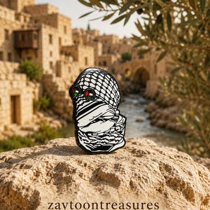 Palestine, pins, resistance, watermelon, kuffiyeh, brooches, Gaza Kuffiyeh man