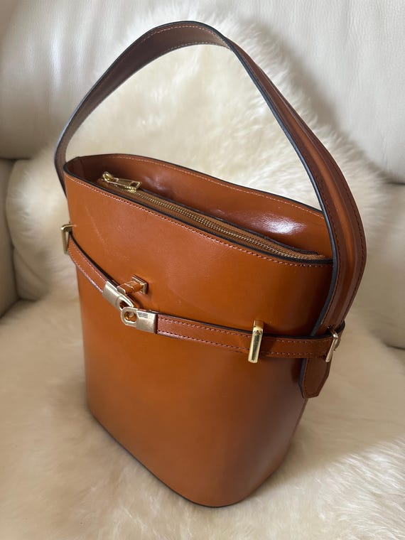Bucket Bag in Genuine Leather Made in Italy, Bag With Handmade 