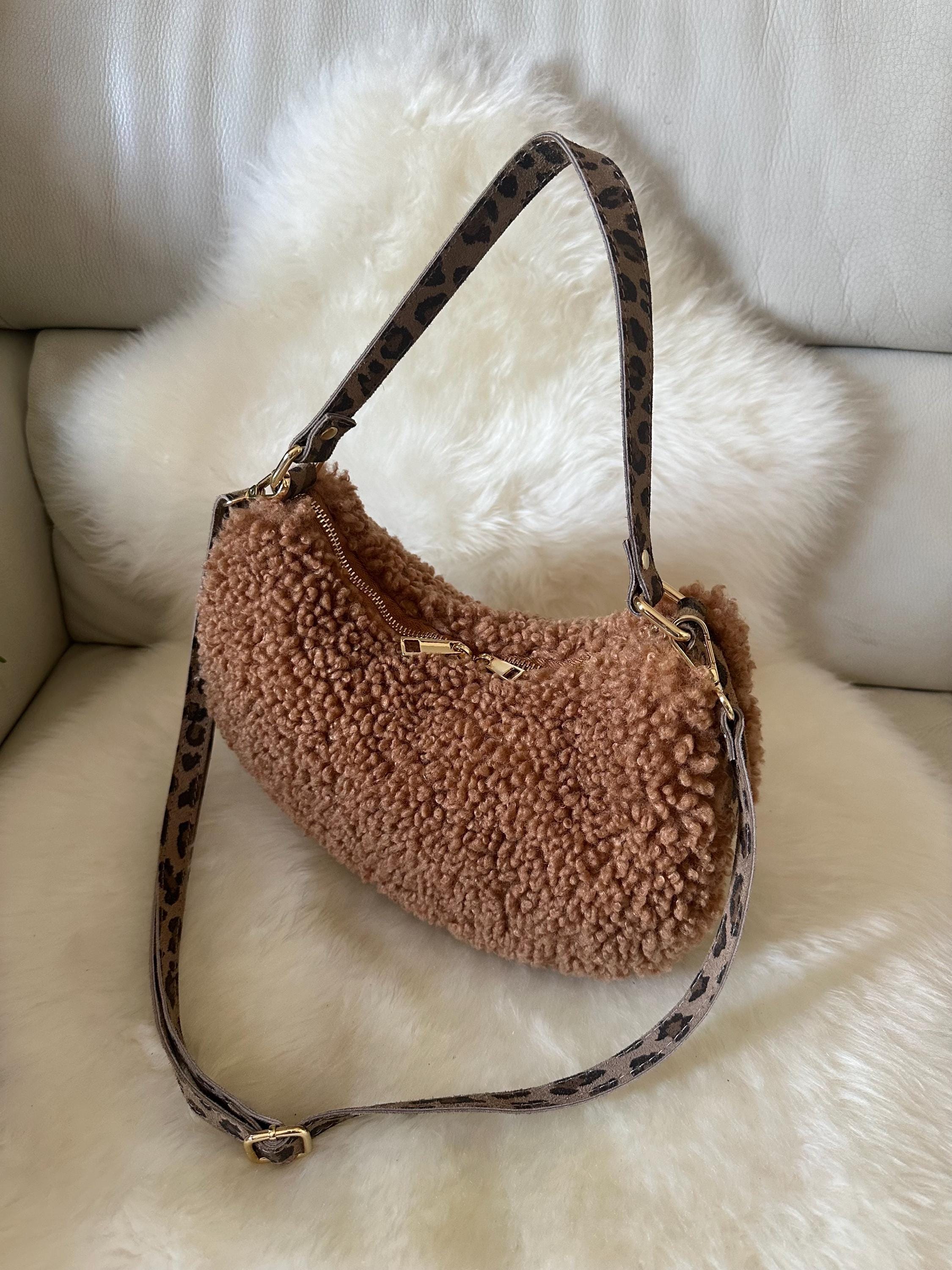 Plush shoulder bag teddy faux fur bag shoulder bag gift for her christmas gift teddy bear bag with shoulder strap