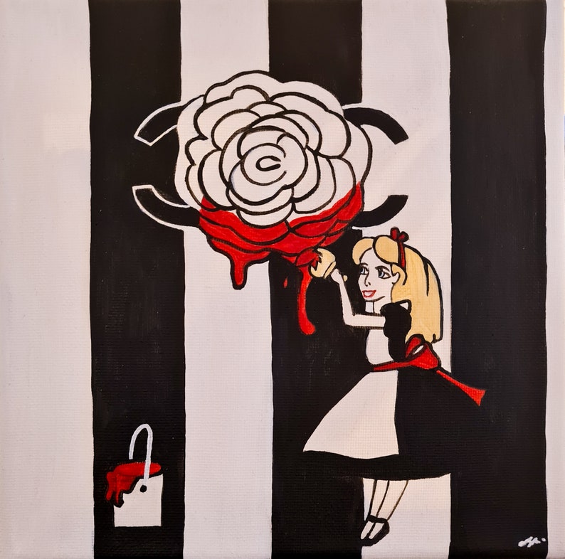 Acrylmalerei Alice malt die Rosen rot Bild 1