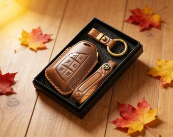Funda de cuero personalizada para llavero compatible con Cadillac Escalade... Estuche para llave de coche hecho a mano, regalo para él/ella