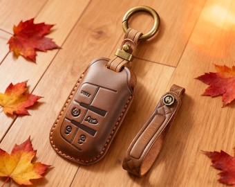 Funda de cuero personalizada para llavero compatible con Jeep Commander, Compass, Cherokee y Wrangler. Estuche para llave de coche hecho a mano, regalo para él o ella.