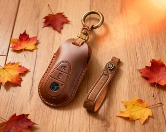 Genuine Leather Key Fob Cover Fit for Maybach Mercedes C E S Class E300L C200L C300L GLE, Personalized Name Tag, Gift for Him/Her