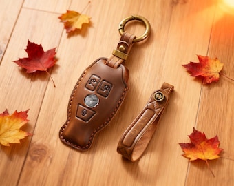 Personalized Leather Key Fob Cover Compatible for Mercedes GLA GLB GLK C Class E Class, Handmade Car Key Case, Gift for Him/Her