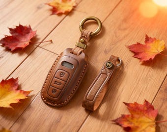 Funda de cuero personalizada para llavero compatible con modelos Audi seleccionados... Estuche para llave de coche hecho a mano, regalo para él/ella.