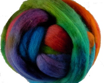 Hand Dyed Corriedale Wool Roving, Purple, Green, Turquoise, Fuscia, for Spinning or Felting, 4 oz.