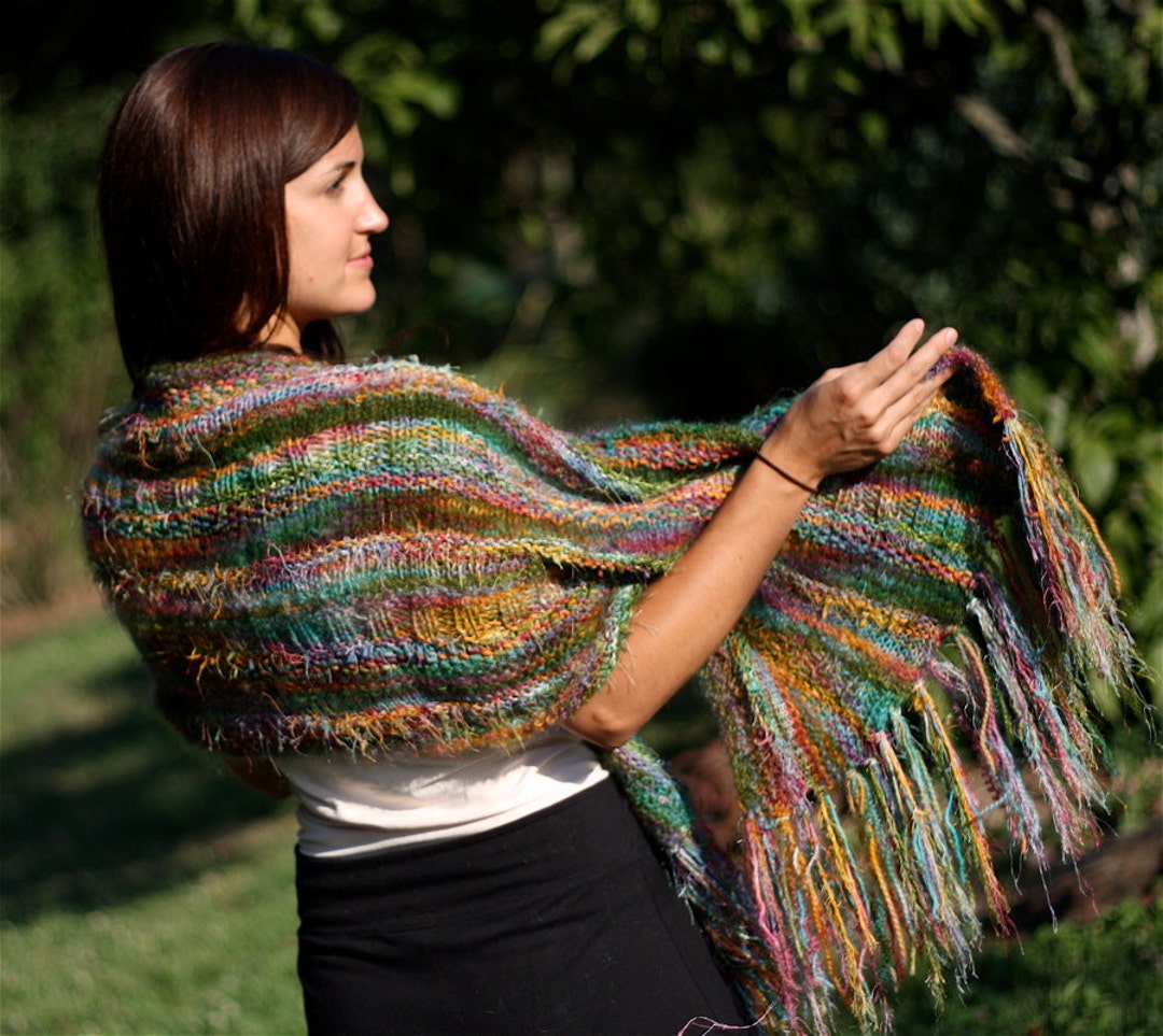 Hand Dyed Yarn Shawl Kit Wool Silk Mohair Wrap Rainbow Etsy