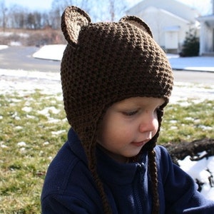 PDF Pattern for Crocheted EarFlap Bear Beanie (Sizes newborn, 0-3m, 3-6m, 6-9m, 9-12m & 12-24m) Instant Download